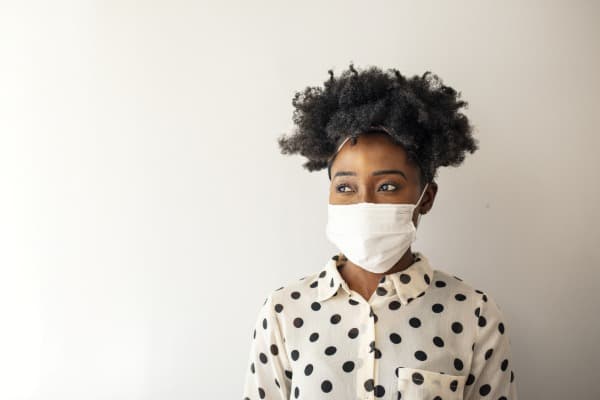 African American woman with mask on, COVID-19, Clinical research